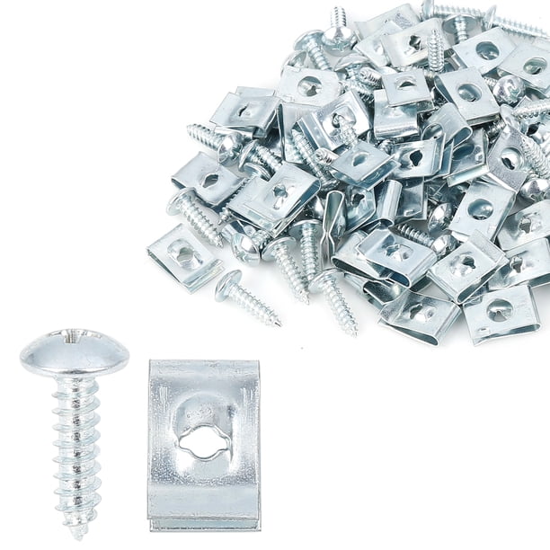 50 Juegos 4.2x16mm Coche Clips U Clip Tornillo Surtido Tono Plata