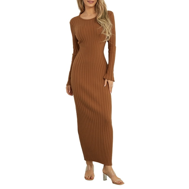 SUNSIOM Robe Débardeur Midi en Tricot pour Femme 2024 Été Côtelée Col Ras du Cou Moulante Décontractée Basique Sortie Robes