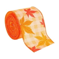 Wadada 1 Rolls 2.4 x 180 Inch Thanksgiving Fall Wired Ribbon for Craft Wreath Bow Making Pumpkin Autumn Leaves Ribbon Orange Plaid Burlap Ribbon for Wrapping Thanksgiving Party Home Decoration
