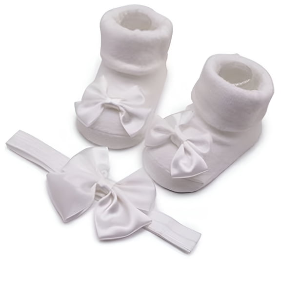 TELOLY Newborn Baby Girl Toddler Lace Bow Ankle Anti Slip Socks   Hairband,Kids Socks Girls 3-12 Months