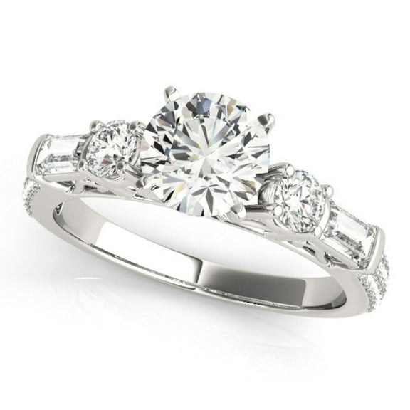 Round Brilliant Cut Solitaire With Accents Engagement Ring 10K White Gold