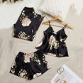 thumbnail image 2 of Xfvqtps Womens Pajama Set 3 PCS Sling Short Pants and Long Pants V Neck Flower Print Satin Soft Comfortable Silky Nightwear Black, 2 of 7