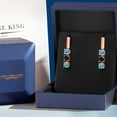 thumbnail image 5 of Gem Stone King 18K Rose Gold Plated Silver Swiss Blue Topaz and Black Sapphire Drop Dangle Earrings for Women | 1.99 Cttw | Gemstone November Birthstone | Round 5MM, 5 of 6