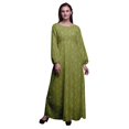 thumbnail image 1 of Bimba Moss Georgette Clover Leaves Floral Printed Womenâ€™s Long Sleeve Elastic Waist MaxiÂ&nbsp;DressÂ&nbsp;Gown-Medium, 1 of 5