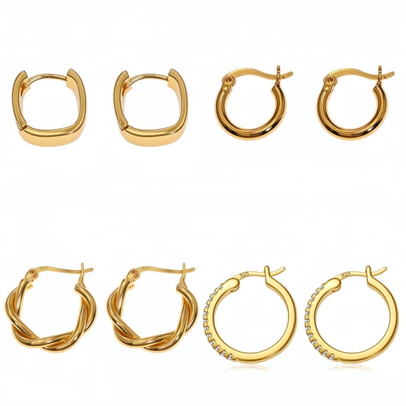 Gold Plated Hoop Earrings Set for Women,Small Hoop Earrings 4 Set with Silver Post