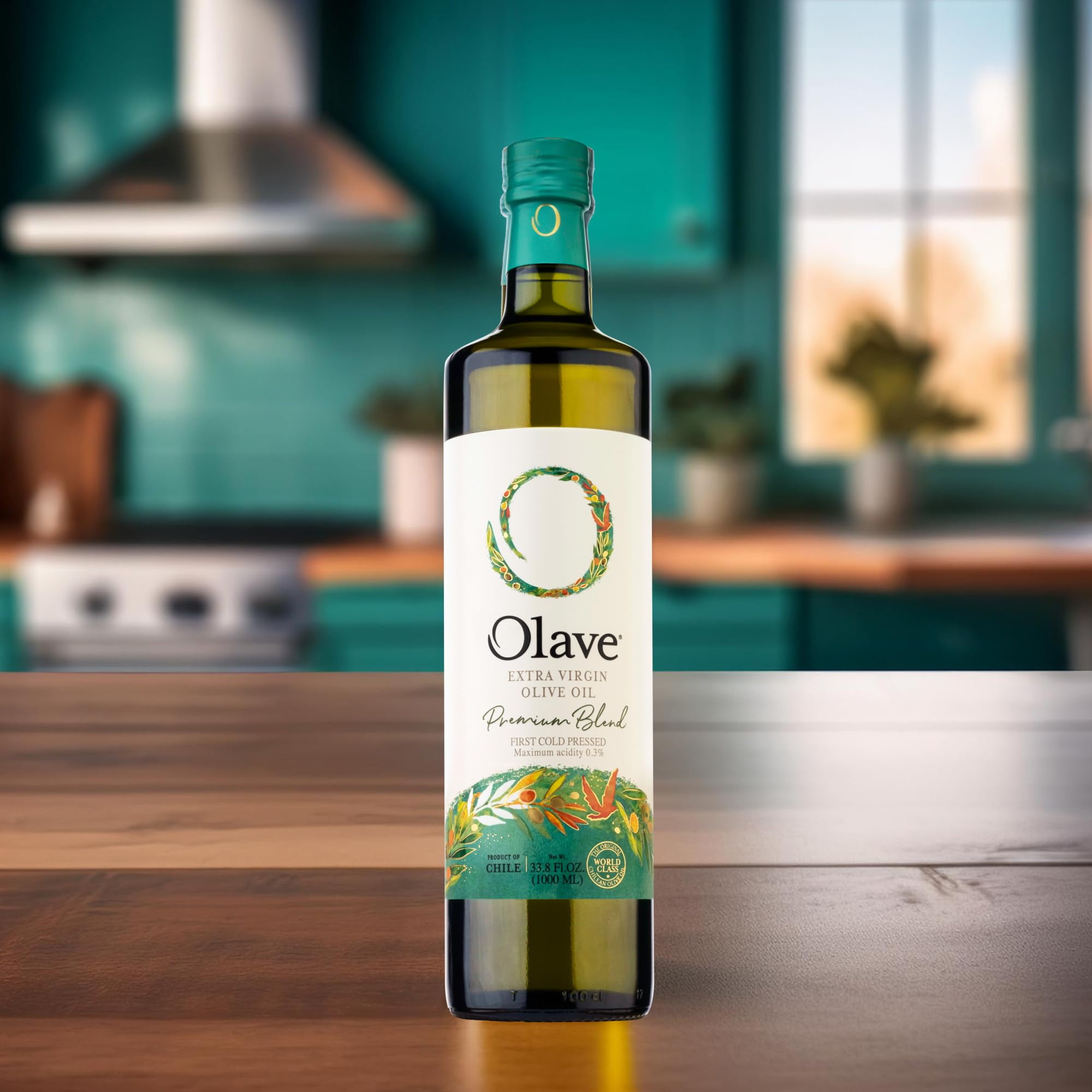 Extra Virgin Chilean Olive Oil by Olave |Premium Blend - First Cold Press, 33.8 Fl Oz (1000 Ml) - 4 pack
