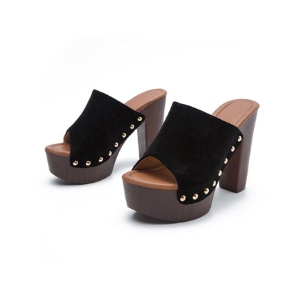 

Crocowalk Womens Fashion Comfort Block Heel Sandal Party Non-slip Lightweight Beaded Heels Shoes Black 5