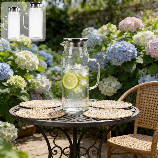 Vacemry 2Pcs Glass Pitcher With Handle, Straight-Sided Transparent Beverage Container For Cooled Boiled Water Juices Iced Tea, Modern Glass Water Pitcher For Home Kitchen Office Dining Table