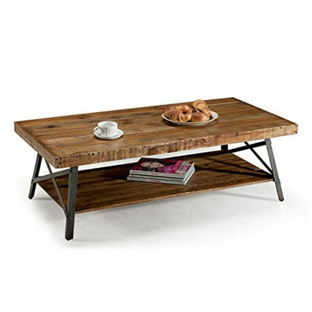 Contemporary Style Cappuccino Finish Wood (ModHaus Living Contemporary Style Rustic Reclaimed Wood Rectangle Shaped Cocktail Coffee Table with Bottom Shelf | Metal Legs, Natural Finish, Living Room Decor - Includes)
