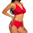 thumbnail image 4 of QURATI Swimwear Bikini Sets for Women High Waist Summer Beach Swim Bathing Suits V Neck 2 Piece Swimsuit Red M, 4 of 6