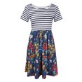 thumbnail image 2 of Tachiuwa Robe T-Shirt à Manches Courtes Imprimé Floral Rayé Col Rond Taille Haute pour Femmes - 1, L L, 2 of 9