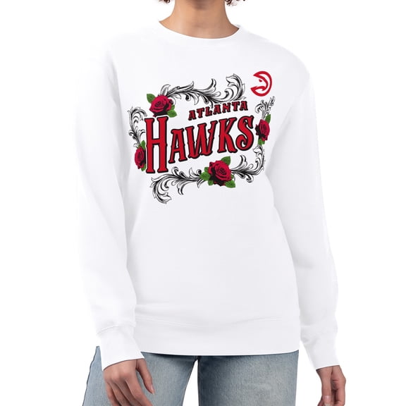 Women's G-III 4Her by Carl Banks White Atlanta Hawks Roses Fleece Tri-Blend Sweatshirt