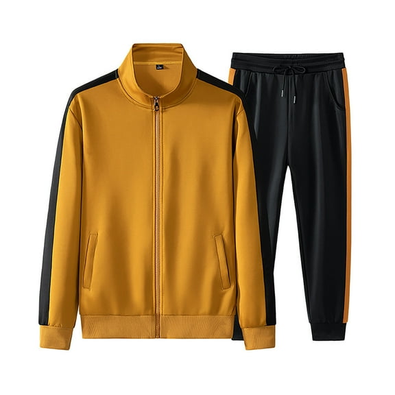 Men's Autumn Two Piece Solid Color Sportswear Set Sports Jacket And Casual Pants Set