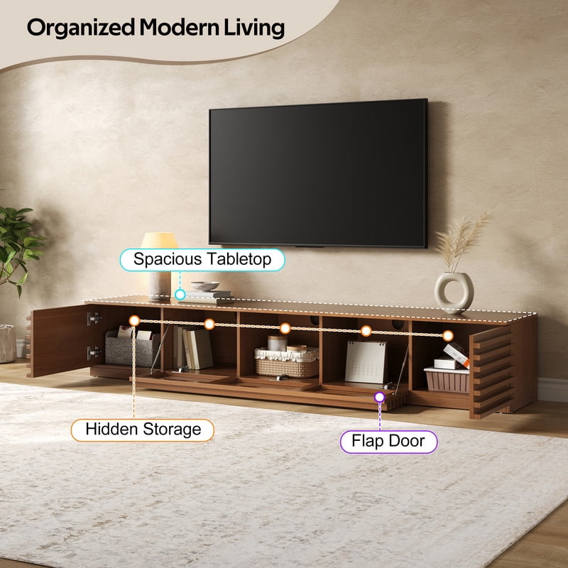 Modern TV Stand for TVs up to 90", Entertainment Center with Cable Holes, Soft-Closing Doors Media Console Cabinet