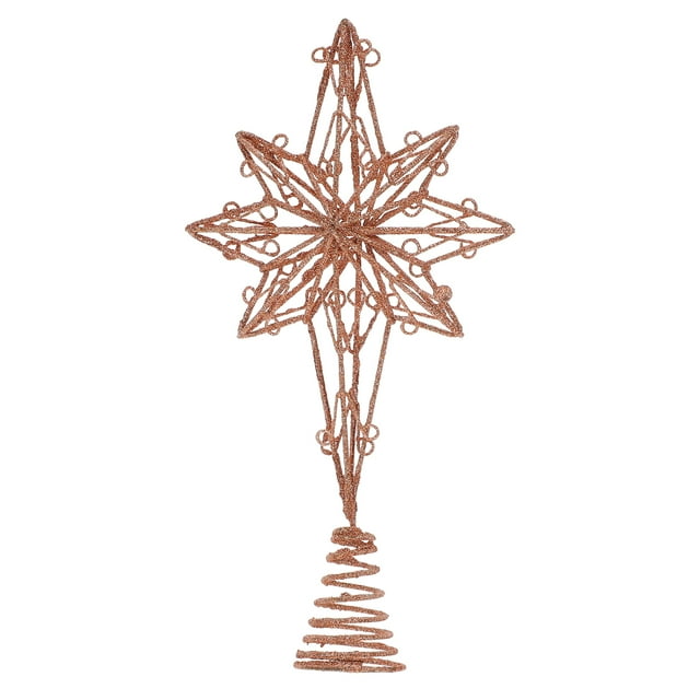 EeaseMX Estrella de anís dorada para la copa del árbol de Navidad, decoración navideña de hierro para fiestas en casa (oro rosa, 16 x 30 cm, sin luz)