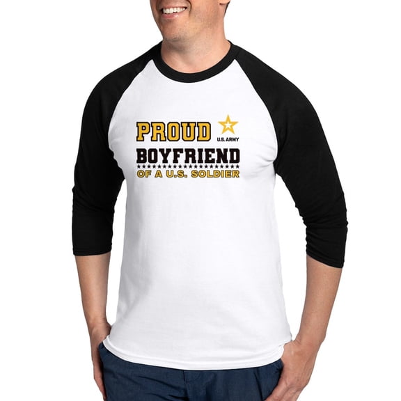 CafePress - Proud Boyfriend Of A Soldier Black And Gold Baseball Jersey - Cotton Baseball Jersey, 3/4 Raglan Sleeve Shirt