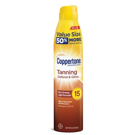 tanning sunscreen coppertone spf defend glow spray oz