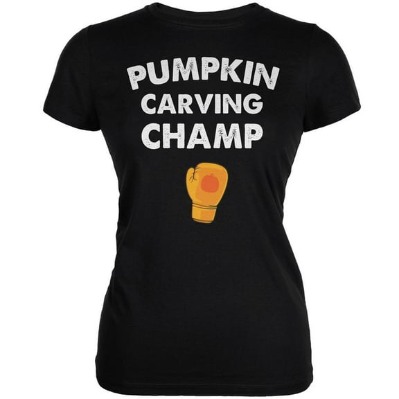 Halloween Pumpkin Carving Champ Black Juniors Soft T-Shirt - Small