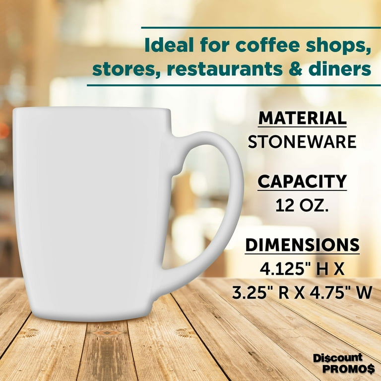 Curved Java Coffee Mug Set - 10 Pack - 12 Oz. - Stoneware Restaurant Cups -  White