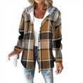 thumbnail image 3 of Camisas A Cuadros para Mujer, Chaqueta de Larga con Botones y Forro , Sudadera con Capucha, Blusa Informal de Moda. Marrón Oscuro XXL, 3 of 6
