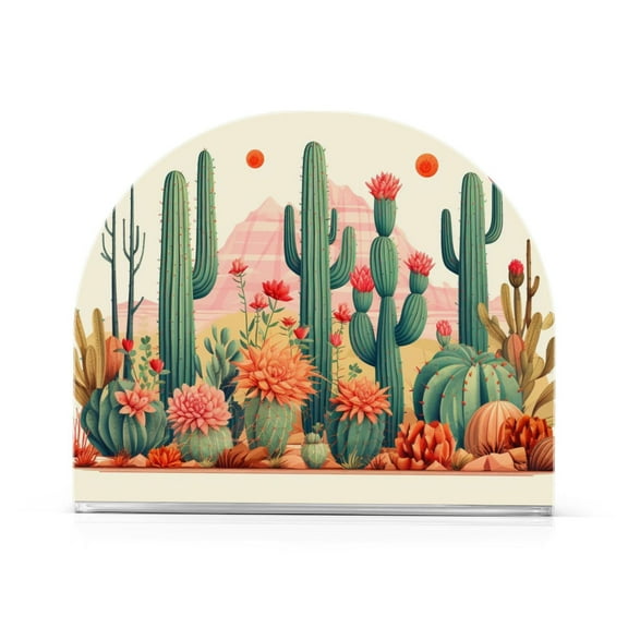 Flowers and Cactus Napkin Holder for Table Clear Napkin Stand Paper Holder Acrylic Organizer Dispenser Napkins for Dinner Kitchen Restaurant Room