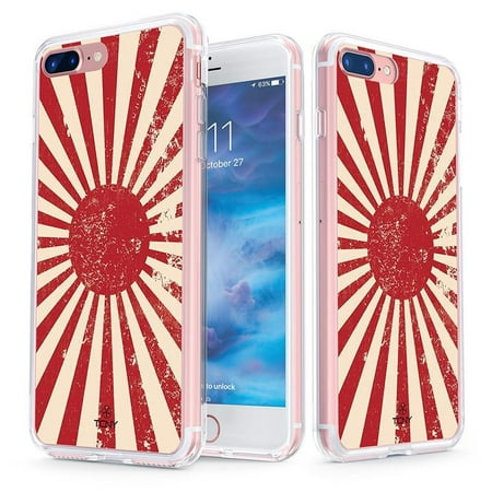 iPhone 8 Plus Case - True Color Clear-Shield Vintage Japanese Flag Printed on Clear Back - Soft and Hard Thin Shock Absorbing Dustproof Full Protection Bumper