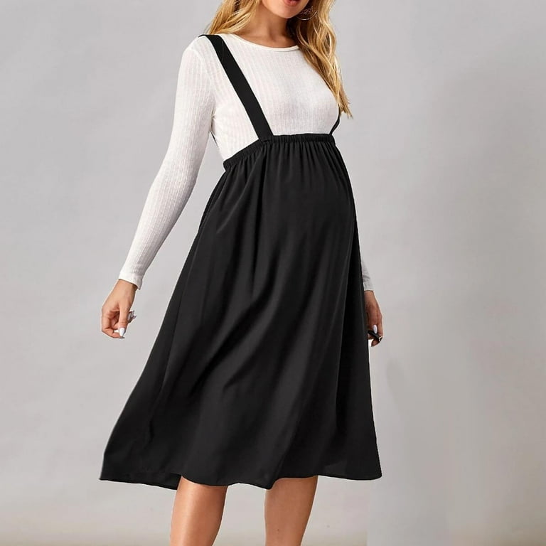 Women's Maternity Suspender Skirt Basic High Waist Versatile Flared Skater  Skirt Cute Pregnancy Overall Corset Skater Skirt Maxi Dress - Walmart.com