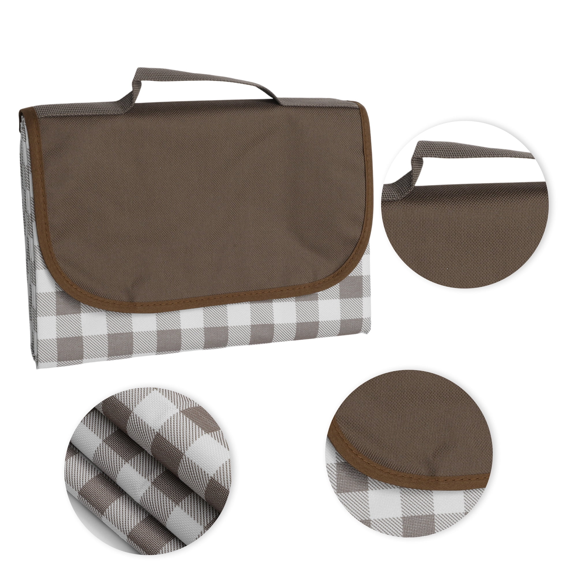 Unique Bargains Picnic Blanket Waterproof Beach Mat Lightweight with Handle Brown White