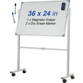thumbnail image 1 of VEVOR Mobile Magnetic Whiteboard, 36 x 24 Inch, Double Sided, 360 Degree Reversible Rolling Dry Erase Board, Height Adjustable with Aluminum Frame and Lockable Swivel Wheels, for Office School Home, 1 of 9