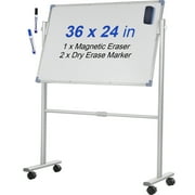 BENTISM Mobile Magnetic Whiteboard Double Sided 360° Rotating Dry Erase Board 24" x 36" Height Adjustable Aluminum Frame White