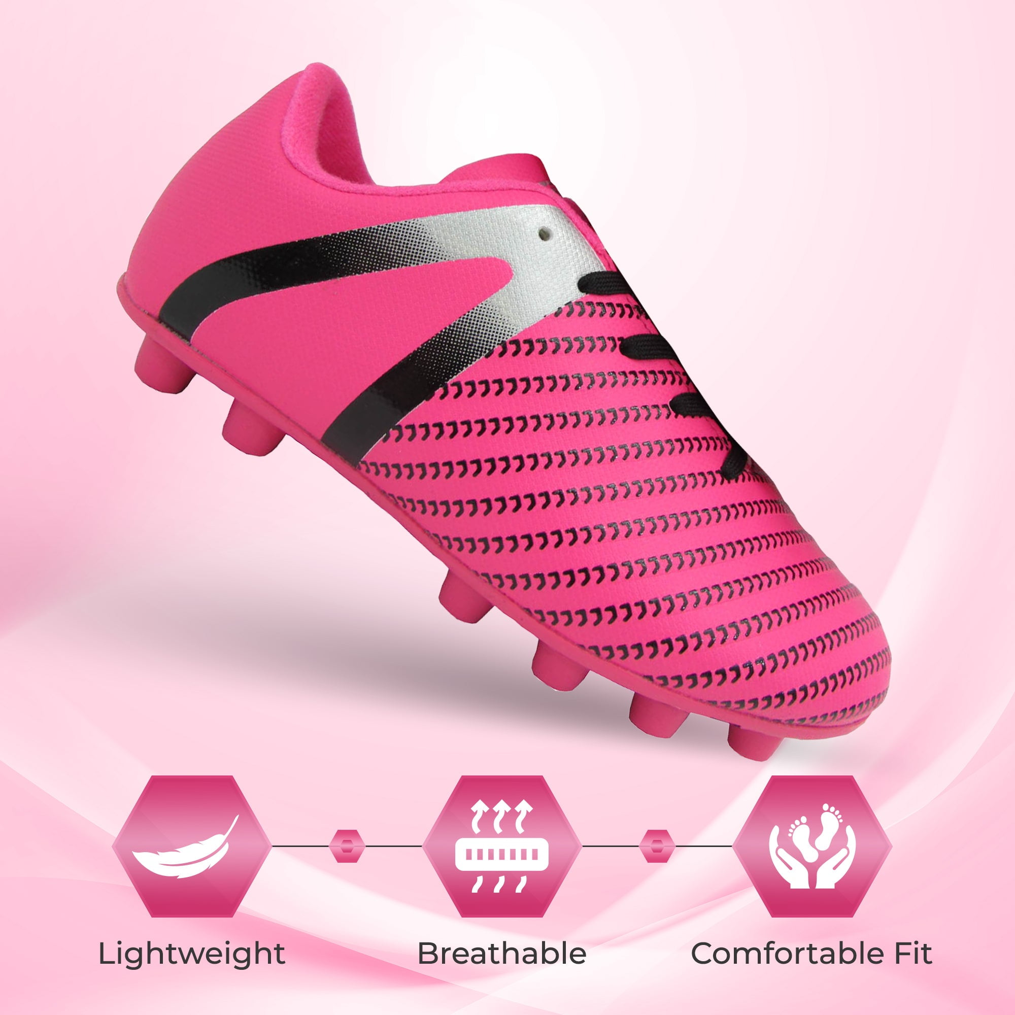 Vizari USA Impact Firm Ground Soccer Cleats for Kids – Comfortable, Lightweight, and Durable Shoes for Toddlers, Little Kids, and Big Kids - Pink/Silver, 2.5