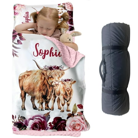 AOLOA Custom Highland Cow Nap Mat for Toddlers Personalized Sleeping Bag with Nap Blanket Mom and Baby Cow Floral Theme Roll Up Mat for Daycare or Preschool AOLOA Custom Highland Cow Nap Mat for Toddlers Personalized Sleeping Bag with Nap Blanket Mom and Baby Cow Floral Theme Roll Up Mat for Daycare or Preschool