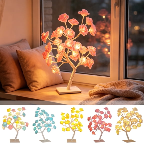 LED Rose Tree Night Light Lamp with USB – Romantic Fake Flower Table Decor for Bedroom, Desk, Gifts, Valentine’s Day and Anniversaries