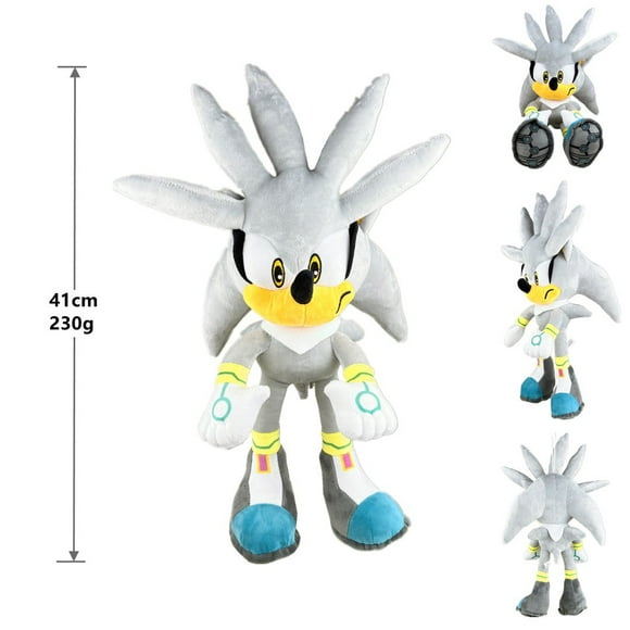 Sonic The Hedgehog Silver the Hedgehog Plush Toy, 16.14 Inch Soft Stuffed Collectible Figure, Large Character Pillow Doll for Kids & Fans