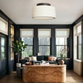 thumbnail image 4 of Mid-century Round Semi Flush Mount, 24 Inch Ceiling Light with Linen Shade, Matte Black Ceiling Lamp, Close to Ceiling Light for Bedroom, Living Room, Dining Room, 4 of 9