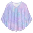 thumbnail image 4 of Pink Holographic Pastel Color Women's V-Neck Blouse With 3/4 Ruffled Bell Sleeves Casual Top Ladies Blouses, 4 of 7