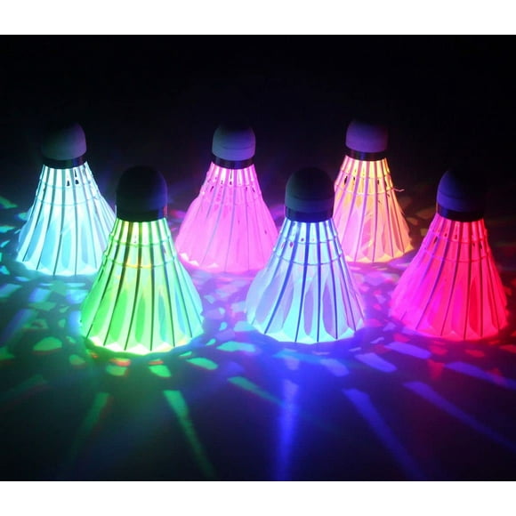 Volants de Navette de Badminton à DEL, Lueur Nocturne Sombre, Éclairage Oiseux pour Activités Sportives Extérieures et Intérieures (Feather_6 Pcs)