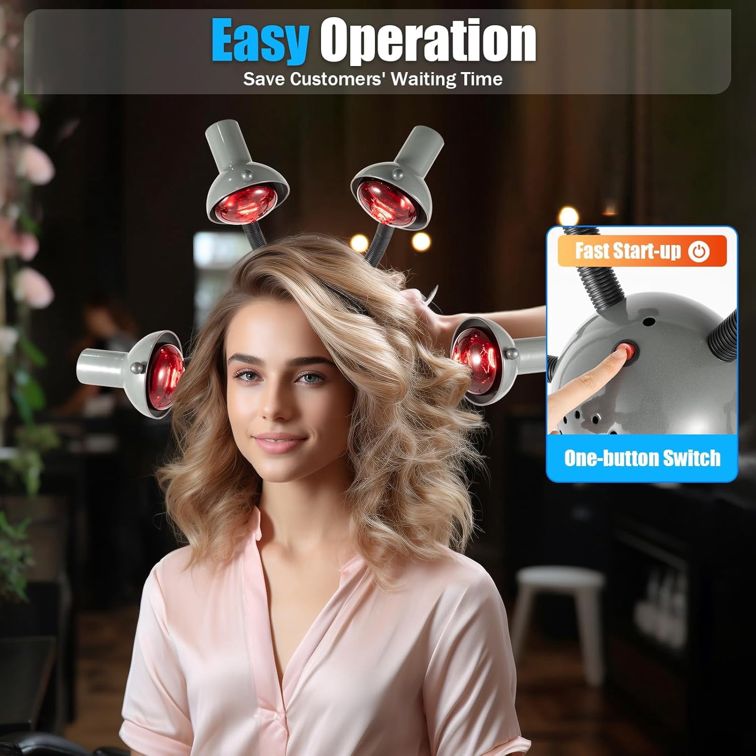 5 Head Infrared Heat Lamp 750W Portable Floor Hair Dryer Hair Steamer,Adjusting Height Styling Perming Dryer Styling Perming Dryer Accelerator for Barbershops, Beauty Salons