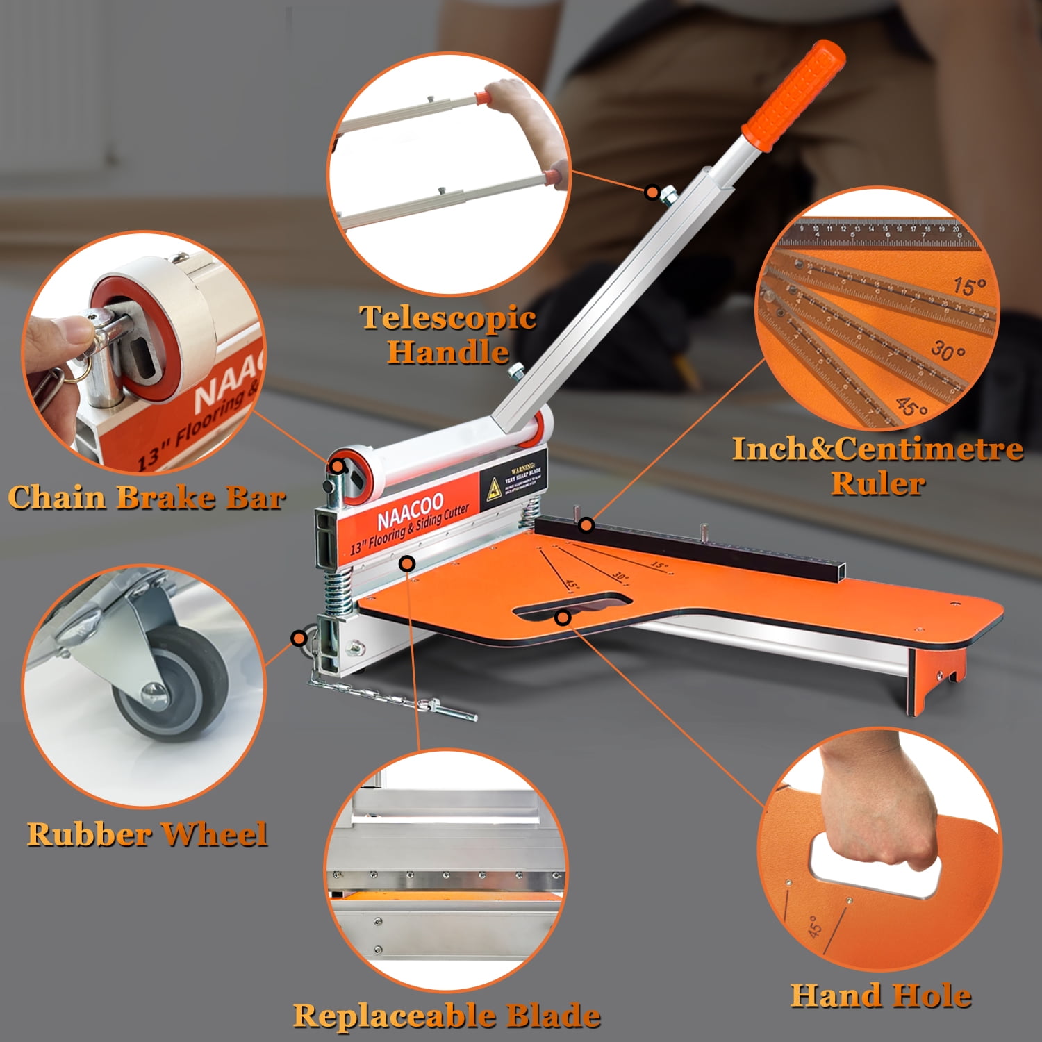 Laminate/Vinyl Floor Cutter, 13” Vinyl Plank Cutter with Wheel – Just 1 Step Meet Angle&Length Cutting, Flooring Tools - Cuts Laminate Floor, Engineer Wood, LVP/T, VCT, SPC, WPC