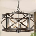 thumbnail image 3 of LNC 4-Light Distressed Black and Wood Drum Cage LED Farmhouse Chandelier, 3 of 14