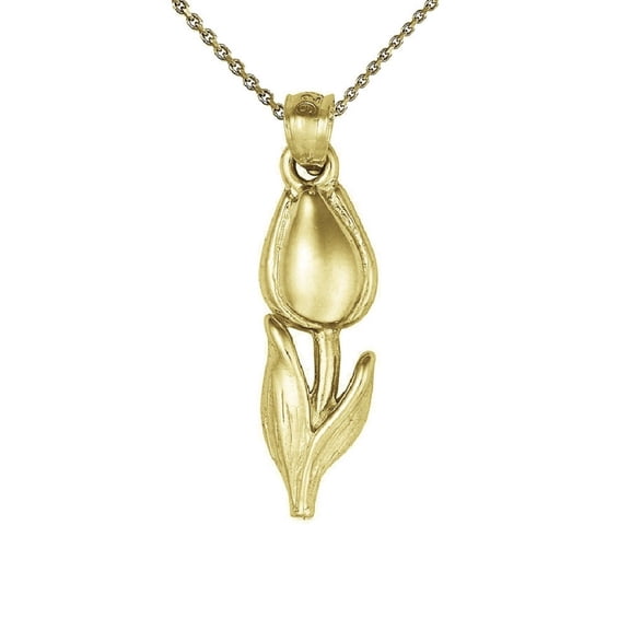925 Sterling Silver Yellow Gold Plated 1mm Cable Chain Necklace w/ TULIP FLOWER Pendant