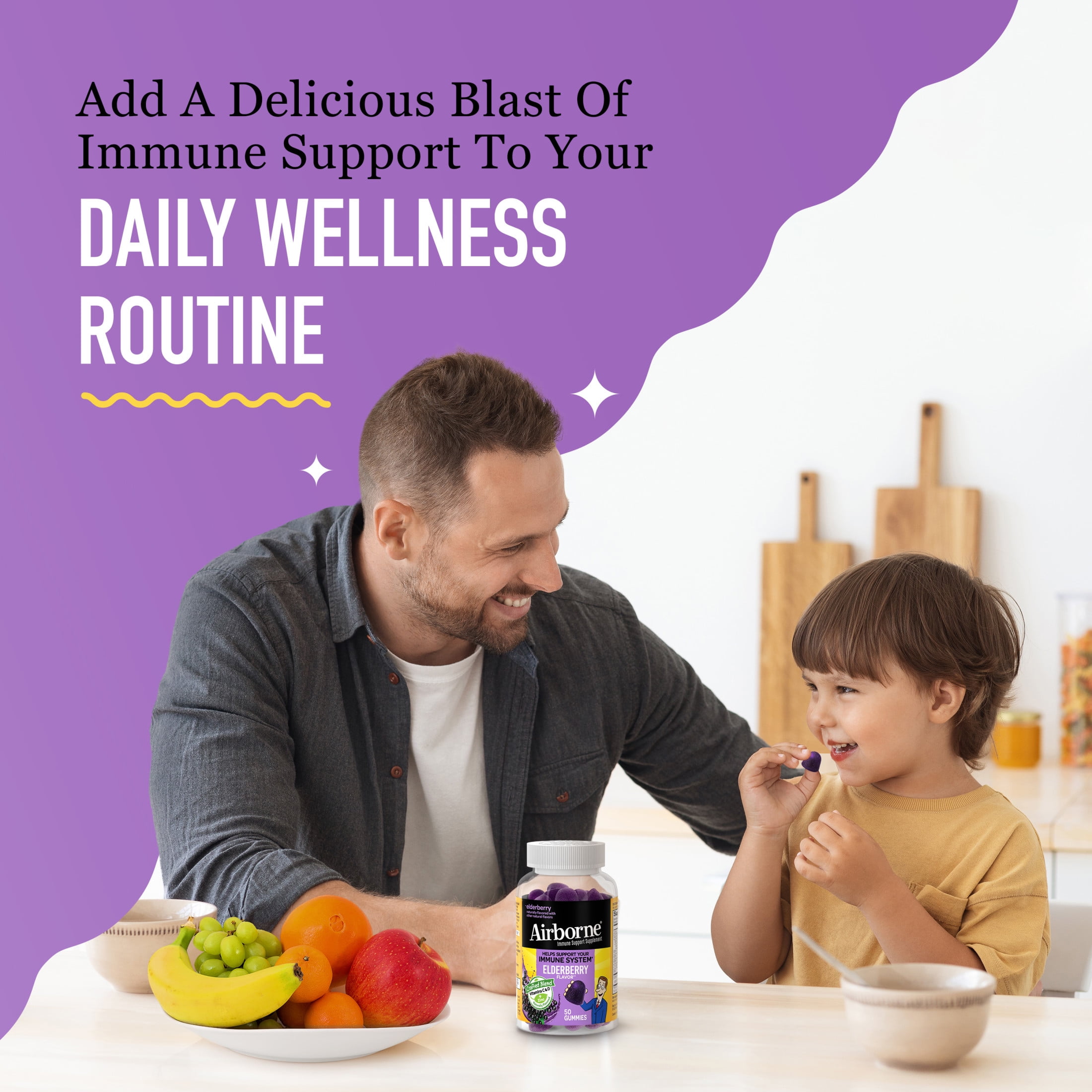 Airborne Vitamin C & Zinc Immune Support Gummies, Multivitamin Supplement, Elderberry Flavor, 36 ct