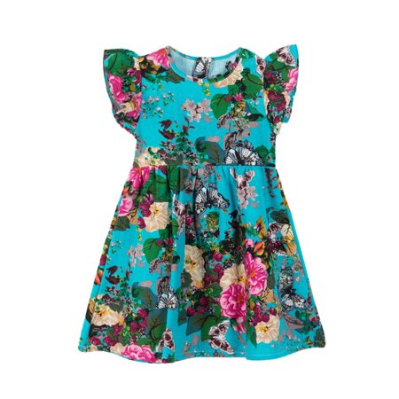 

HBYJLZYG Sleeveless Skater Dress Baby Kids Infant Toddle Flutter Sleeve Geometric Print Vintage Floral Party Clothes 4 T