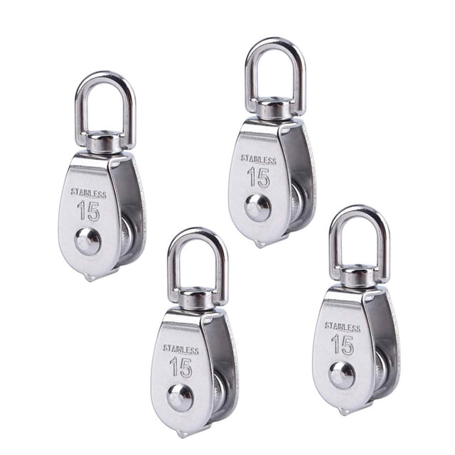 Complete Stainless Steel Pulley System, 4-piece kit with industrial-grade construction and smooth rotation bearings. Ideal for heavy-duty automotive replacement applications, the corrosion-resistant pulleys are suitable for indoor and outdoor use. Includes satisfaction guarantee.