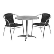 Flash Furniture 31.5'' Round Aluminum Indoor-Outdoor Table Set with 2 Black Rattan Chairs