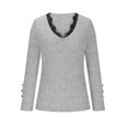 thumbnail image 3 of Dagugfen Ribbed Long Sleeve Tops for Women Lace V Neck Low Cut Slim Fitting Button Comfy Knit Casual Going out Tops, 3 of 7