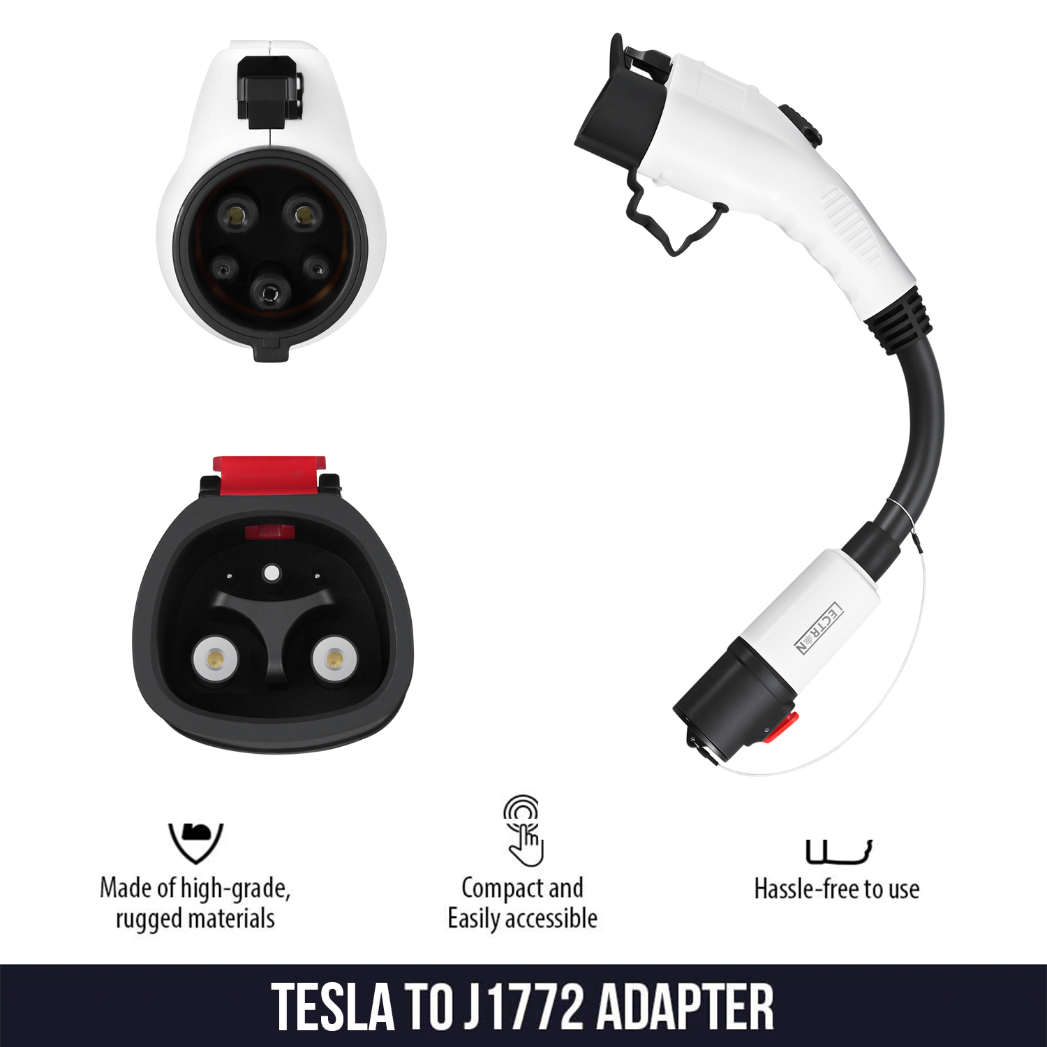 Lectron - Tesla to J1772 Adapter, Max 40A & 250V - Compatible with Tesla High Powered Connector, Destination Charger, Electric Vehicle Charger (White) - image 4 of 8