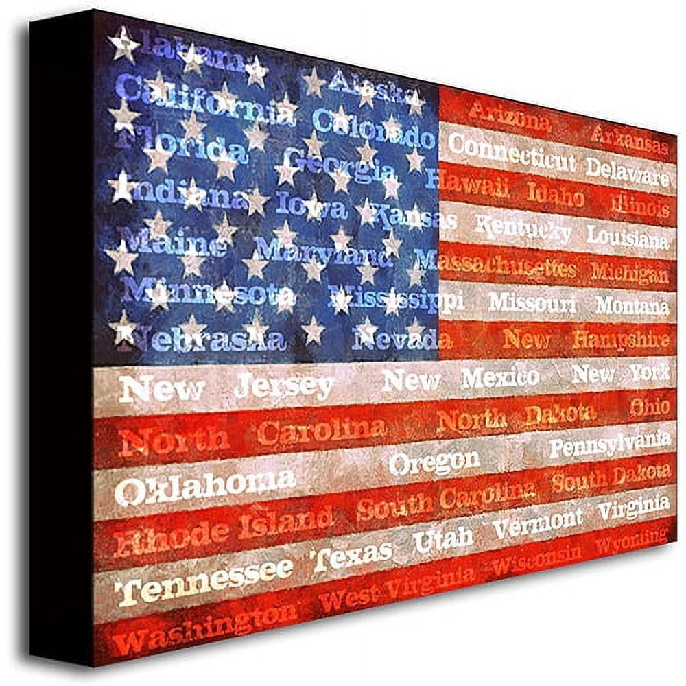 Trademark Fine Art "American Flag with States" Canvas Wall Art by Michelle Calkins