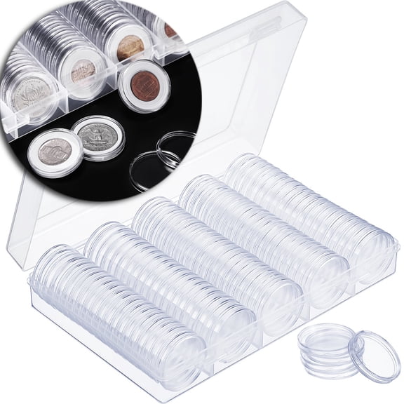 100 Pack of Coin Collector Capsules with Storage Case - Protect and Organize Your Collection (Holds Coins up to 30mm)