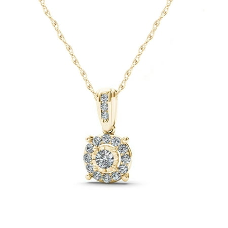 Imperial 1/4ct TW Diamond 10k Yellow Gold Halo Necklace
